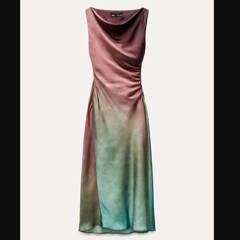 Zara Burgundy and Teal Gradient Midi Dress - Picture 2 of 11